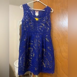 Yoana Baraschi blue embroidered dress with yellow slip underneath-Size 4